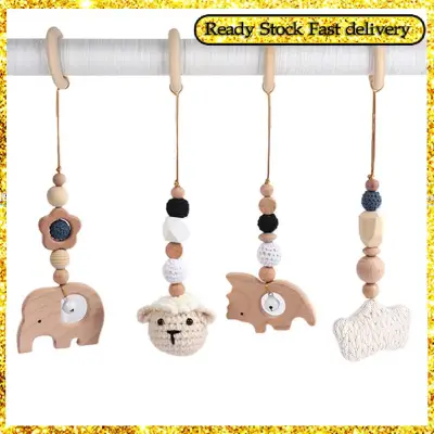 4 Pcs Wooden Play Arch for Babies Baby Teething Ring Hanging Pendant Baby Gym Toy Baby Gymnastics Activity Toy