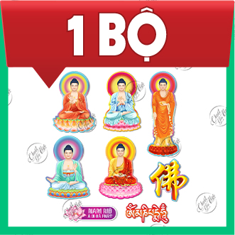 Bộ 5 miếng dán hình Phật dùng để trang trí cầu may mắn bình an