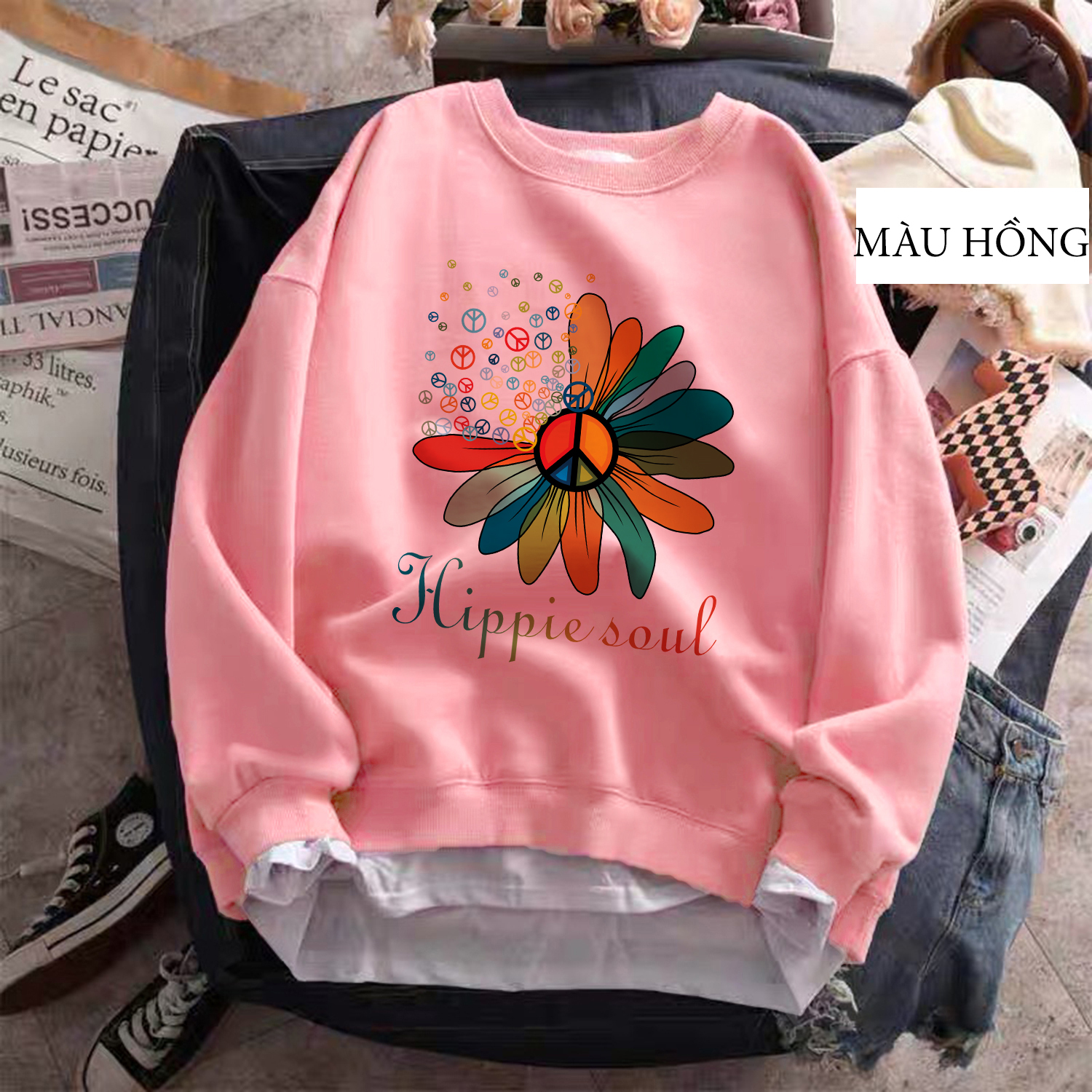 [Hoàn Tiền 15%] Áo Sweater UNISEX in hình hoa cúc - Lựa màu bạn thích
