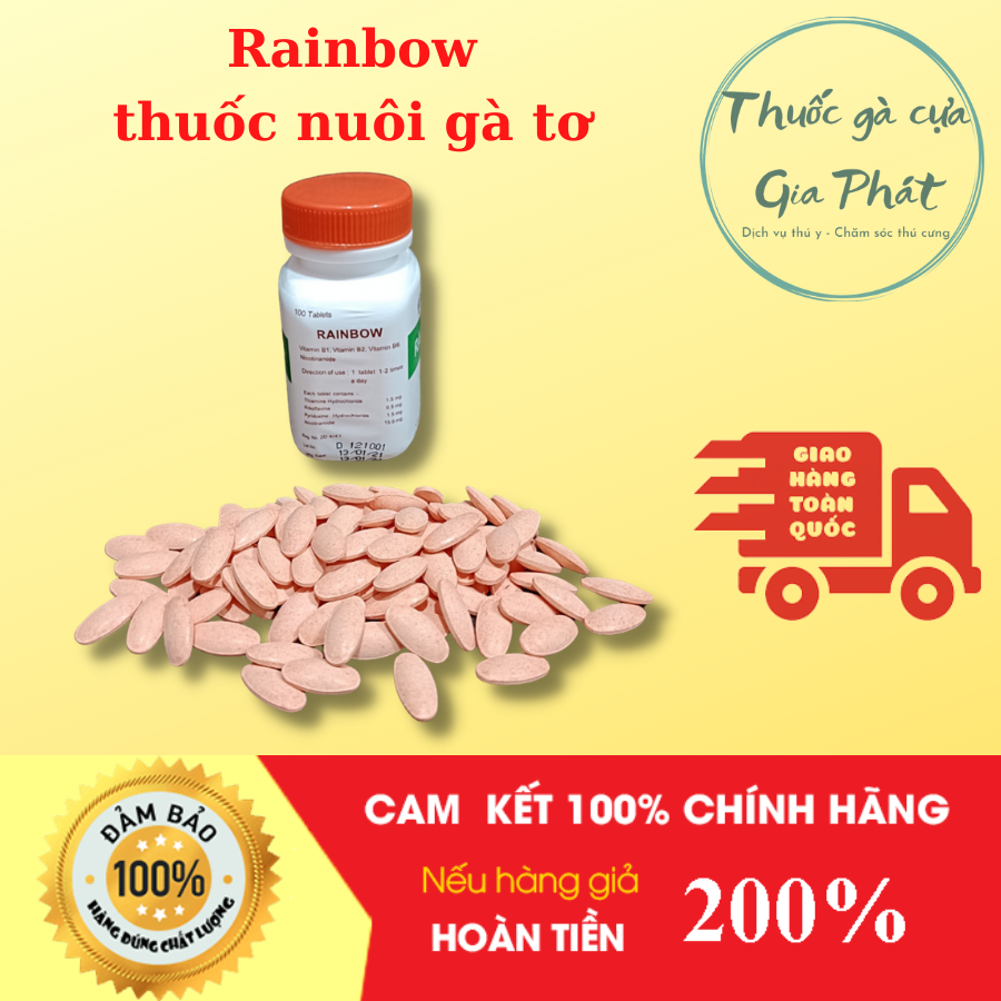 Thuốc nuôi gà tơ mau bung hình RAINBOW (1 lọ / 100 viên)