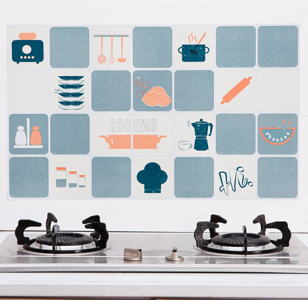 Decal dán bếp tráng nhôm cách nhiệt - Họa tiết gia dụng nhà bếp Xanh nhạt 45x75cm