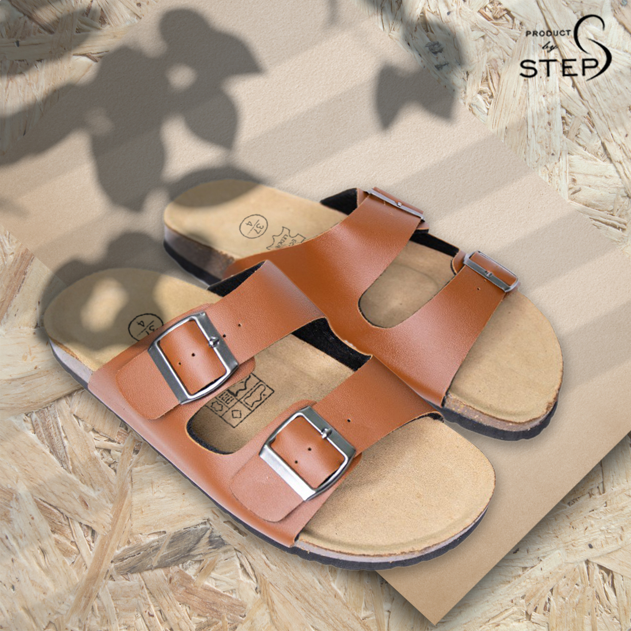[HCM]Dép đế bần Unisex Quai giả da 2 khóa (35-44)