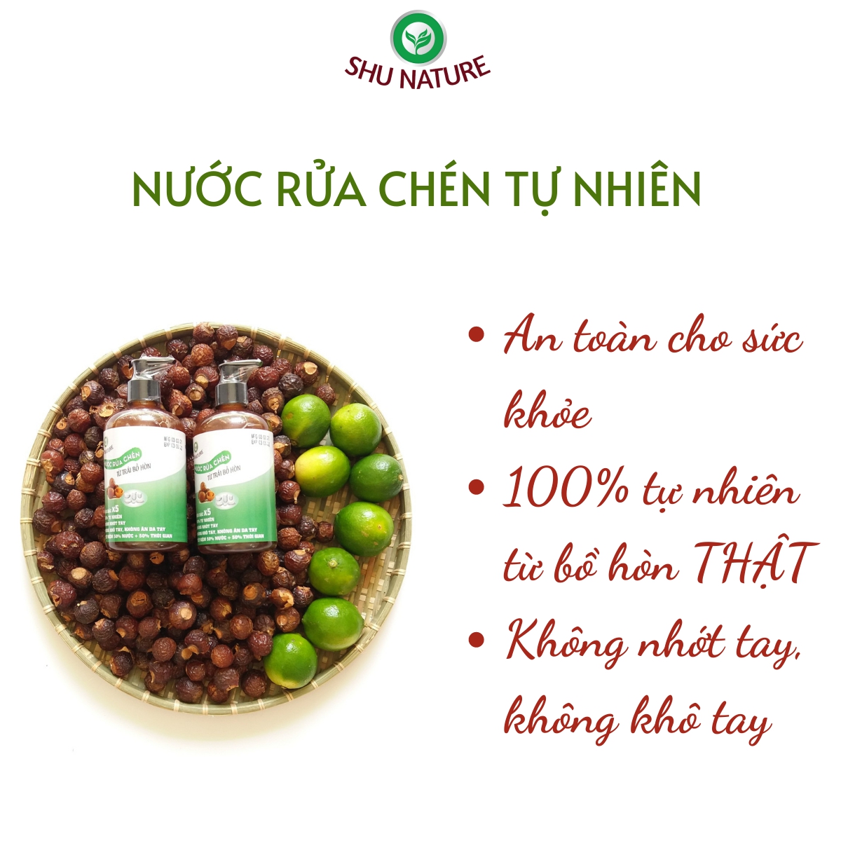 Handmade, Nước rửa chén , nước rửa bình sữa hữu cơ SHU NATURE,100% tự nhiên, không sulfate, không hại da tay, nhanh sạch, an toàn cho bé