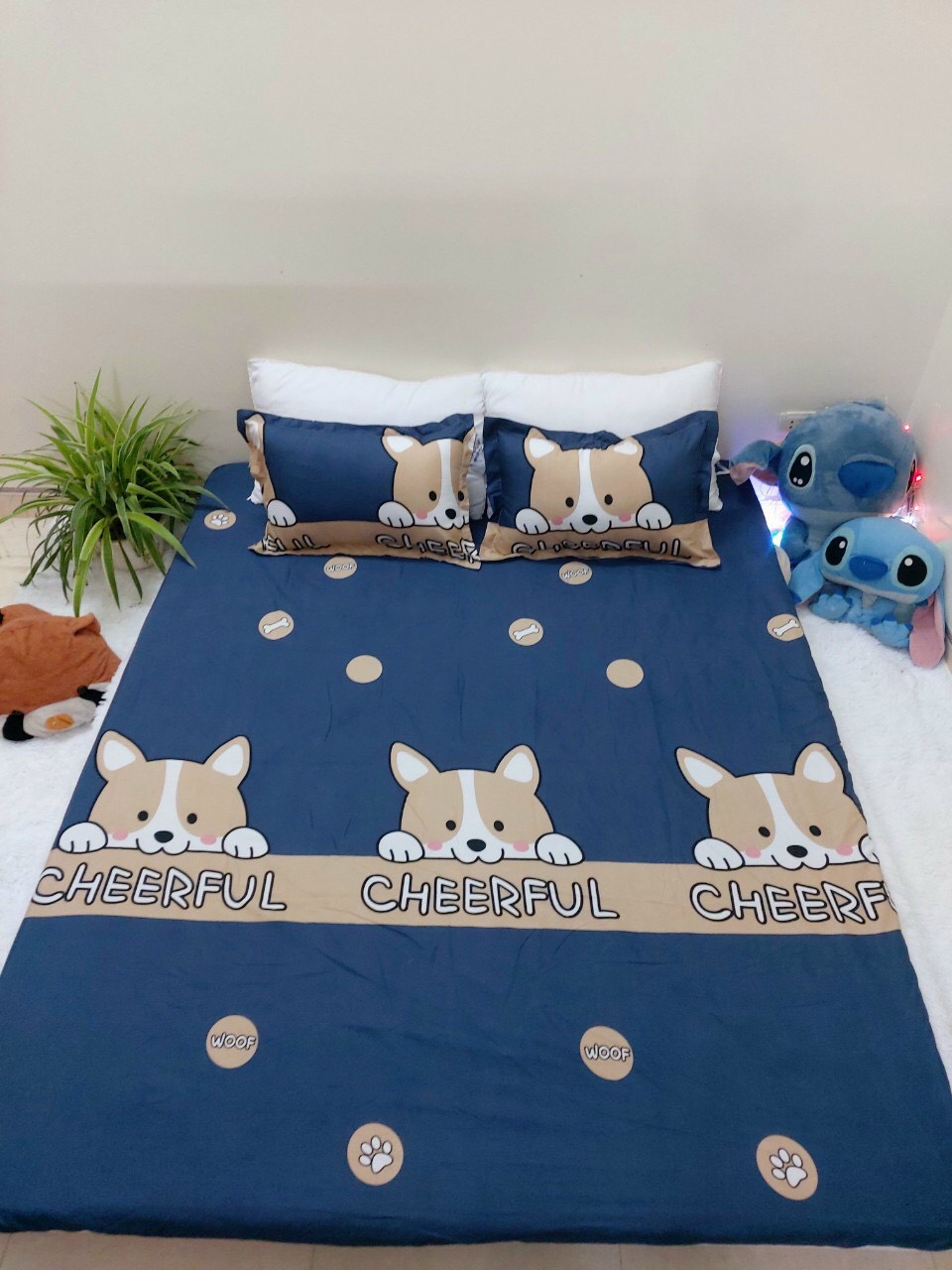 Bộ Chăn Ga Gối Cotton Poly - Hình Cún Xanh ( 3 Món , 4 Món , 5 Món ) NVC Bedding