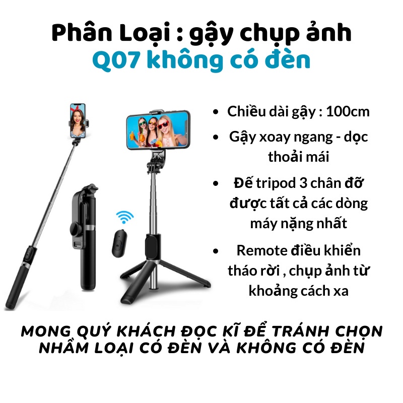 Gậy Chụp Ảnh Tự Sướng Q07,R1, R1s Nhiều Màu,Gậy chụp hình Tự Sướng 3 Chân Tự Đứng Đa Năng Xoay 360 Độ Mystore247