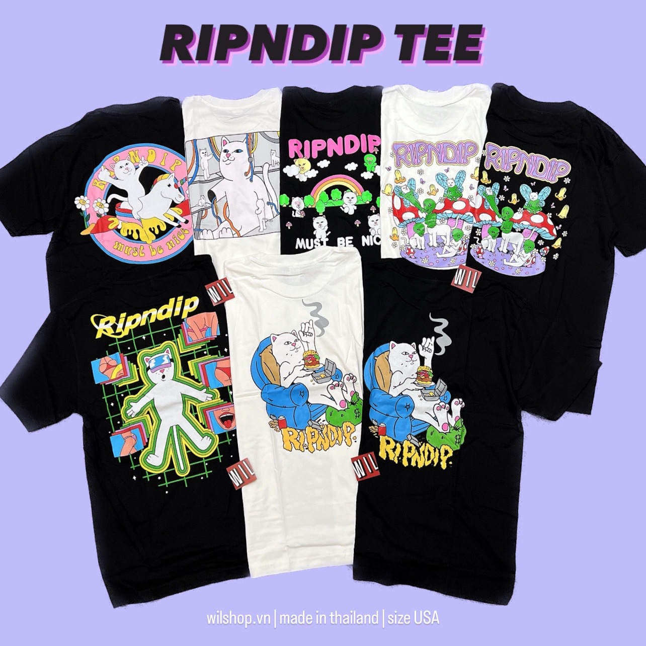 (M, L, XL) ÁO MÈO RIPNDIP - ÁO THUN UNISEX SIZE USA