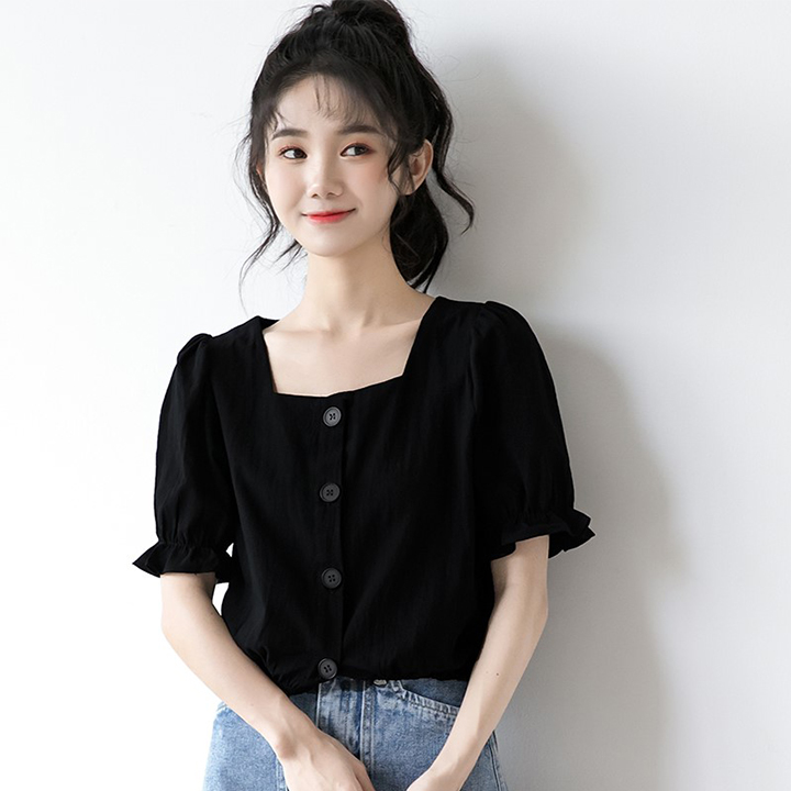 [HCM]Áo Sơ Mi Cổ Vuông Form Ngắn