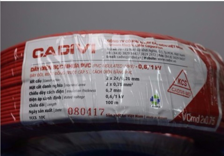 [HCM]Dây điện đôi mềm CADIVI - Vcmd 2x0.75 - 100mét