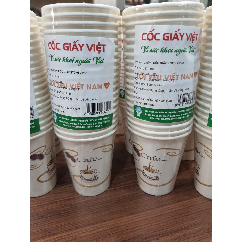 Cốc giấy Việt, lốc 20 chiếc 270ml