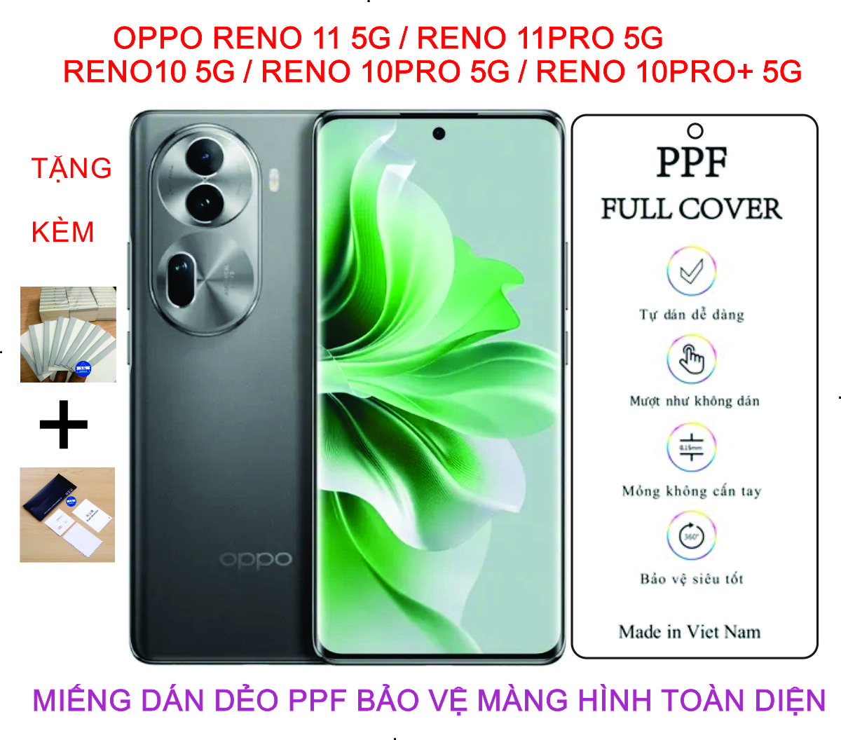 Dán dẻo ppf cho oppo reno 11 5g / reno 11pro 5g / reno 10 5g/ reno 10pro 5g / reno 10pro+ 5g bảo vệ màng hình chống trầy xước toàn diện