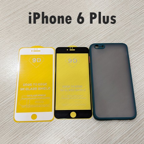 Combo dán cường lực full màn ốp nhám viền cao su bảo vệ camera iPhone 6 Plus iPhone 6S Plus