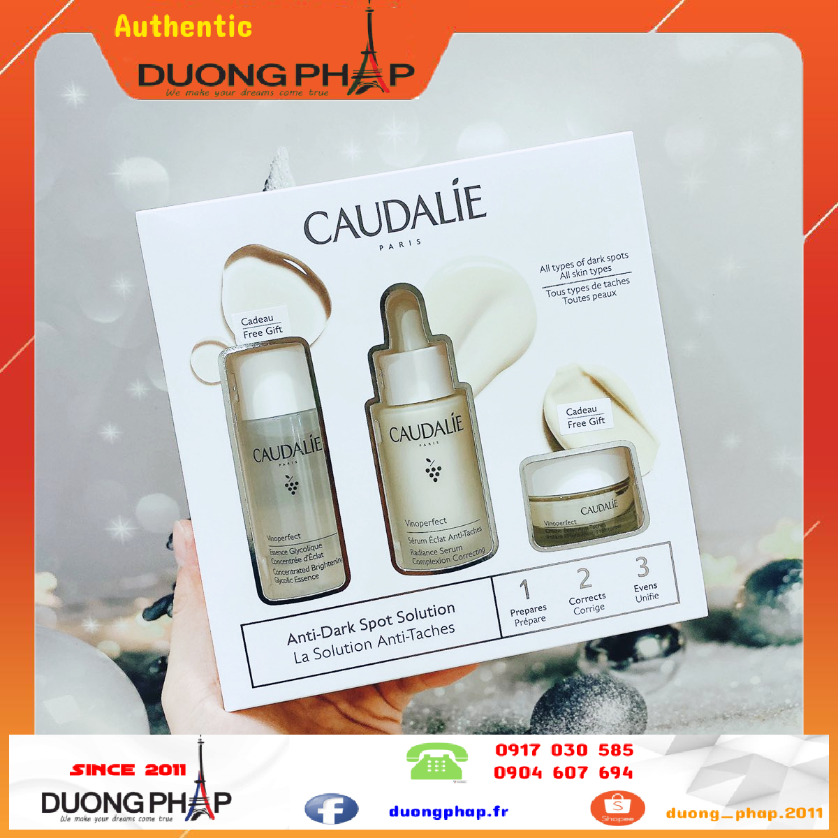 Set dưỡng da giảm thâm nám Caudalie Vinoperfect ( Nước thần + Serum + Kem dưỡng )