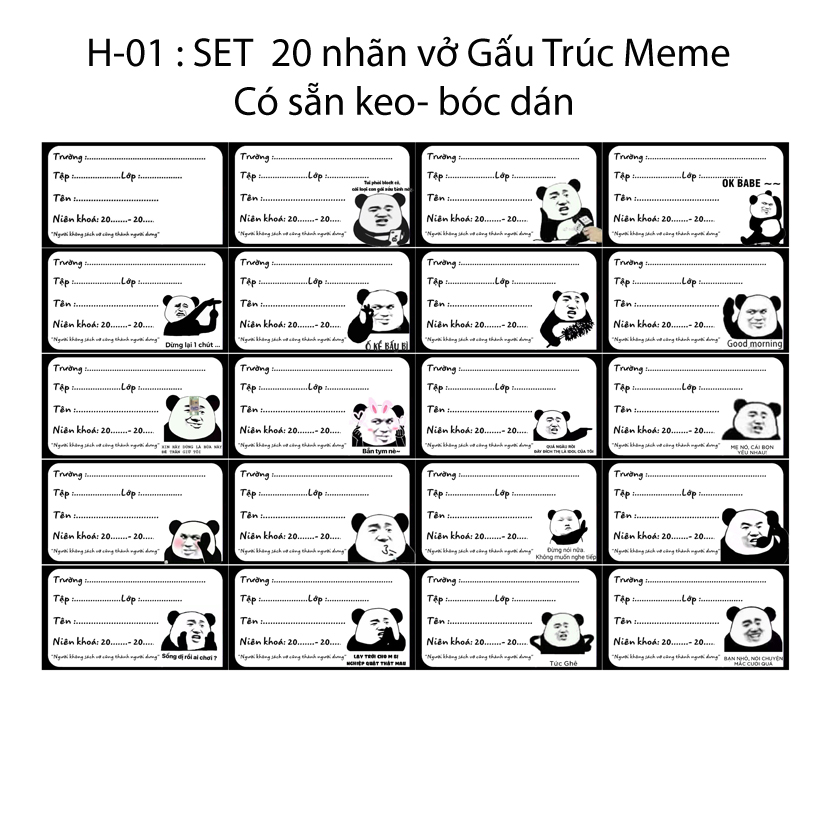 Nhãn vở meme gấu trúc - nhãn dán gấu trúc meme