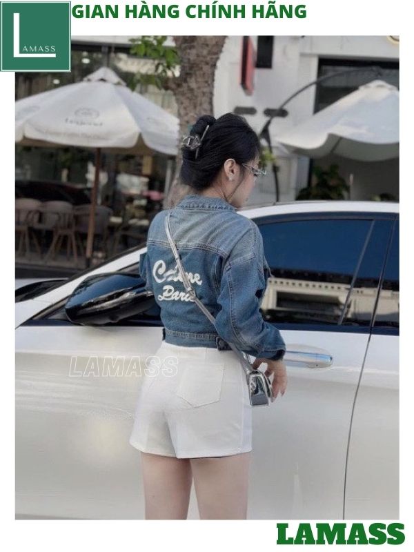 Áo khoác bò croptop in chữ loang màu cá tính thời trang, Áo khoác jean nữ phong cách năng động hàn quốc, Áo khoác bò thời trang trẻ trung - LAMASS
