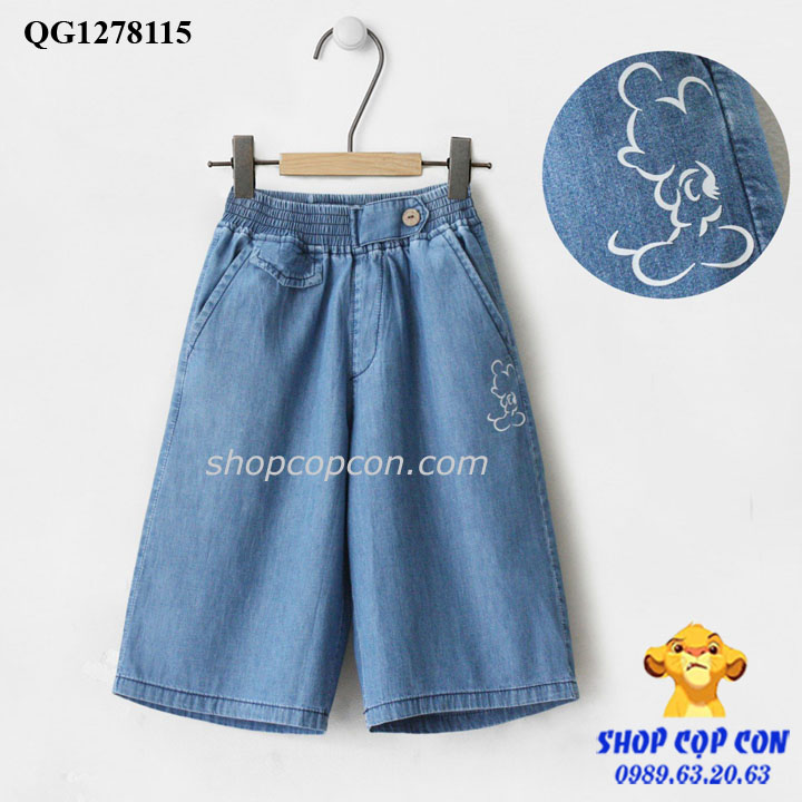 Quần jean lửng ống rộng chất jean giấy cho bé từ 30kg đến 50kg