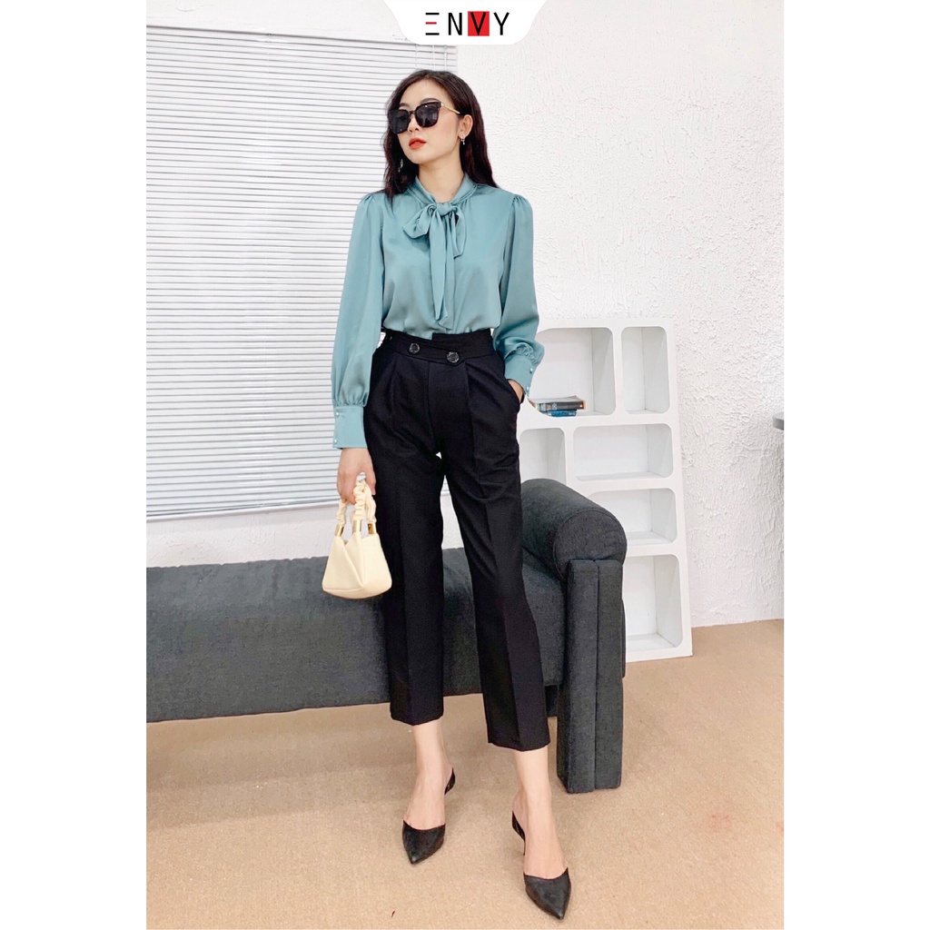 Áo sơ mi công sở nữ cột nơ ENVY S224 chất lụa dày