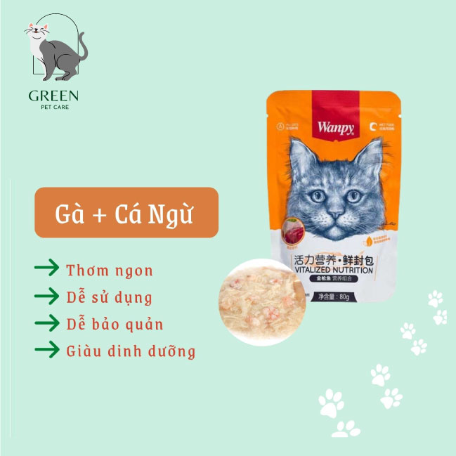 Pate Wanpy cho mèo đủ vị gói 80gr