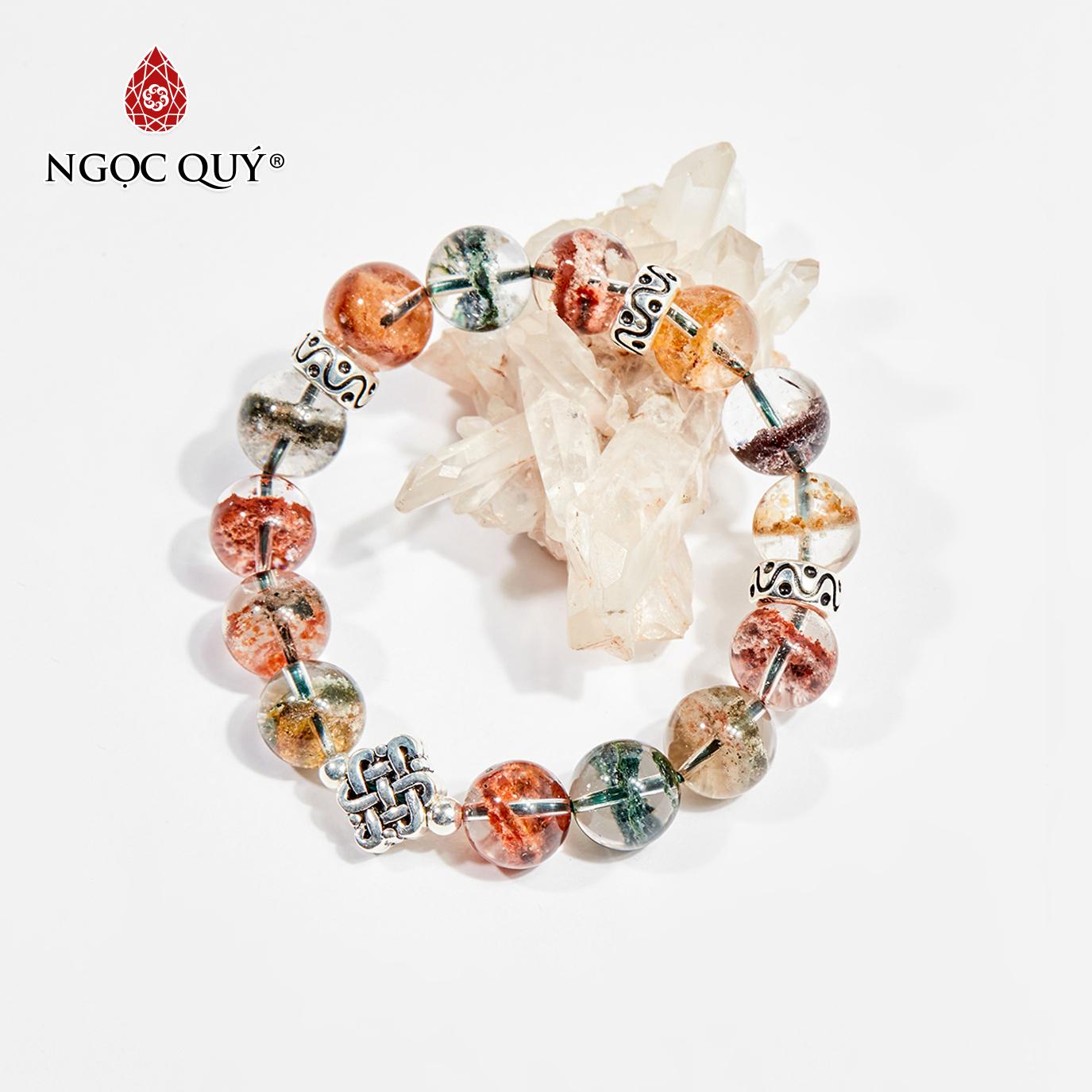 Vòng tay đá thạch anh ưu linh đa sắc charm tài lộc bạc 12mm - ngọc quý gemstones