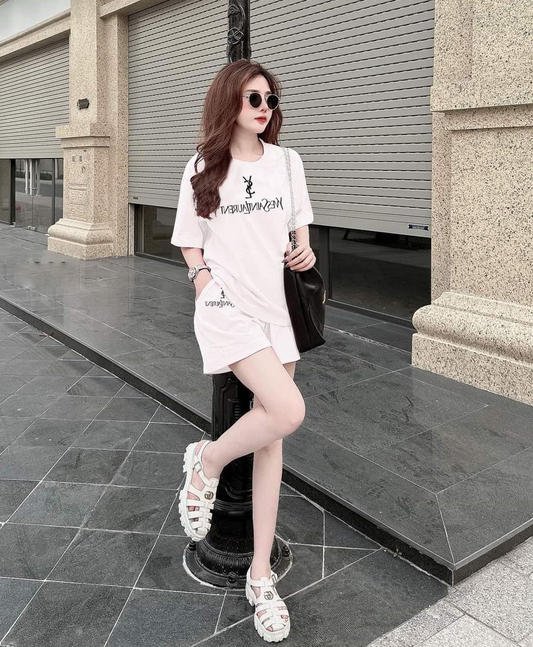 BỘ SHORT COTTON YSL LOGO THÊU CAO CẤP