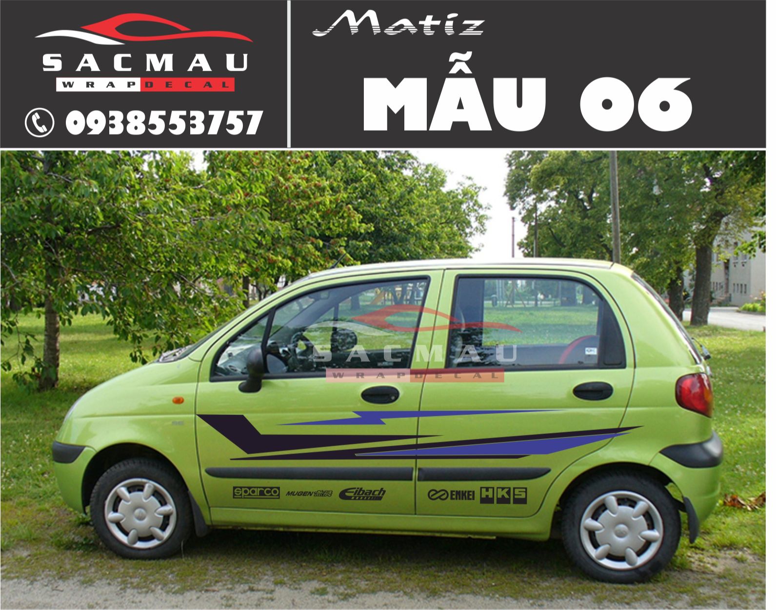 Tem dán xe Daewoo Matiz, tem dán xe ô tô thể thao