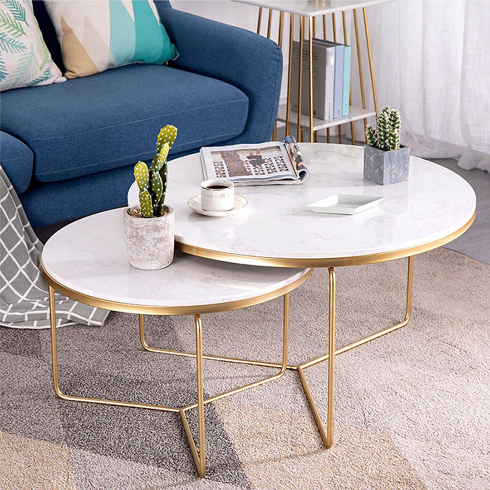 Bộ bàn trà đôi, bàn sofa xếp lồng phòng khách IBIE Genoa mặt tròn chân sắt sơn tĩnh điện, tùy chọn màu sắc, chất liệu mặt, phong cách hiện đại, gia công tỉ mỉ, chất lượng xuất khẩu
