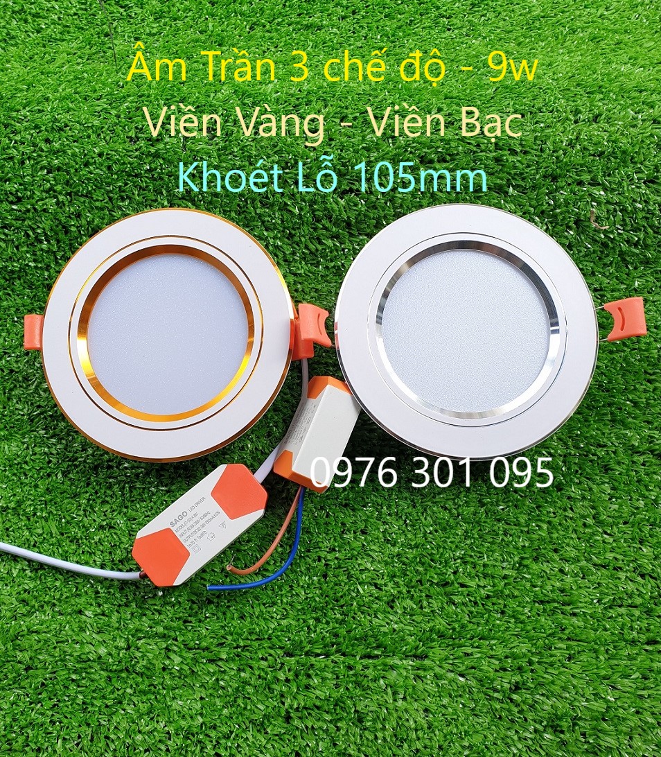 Đèn Âm Trần 9W - 3 Chế Độ Màu (Viền Vàng - Viền Bạc)