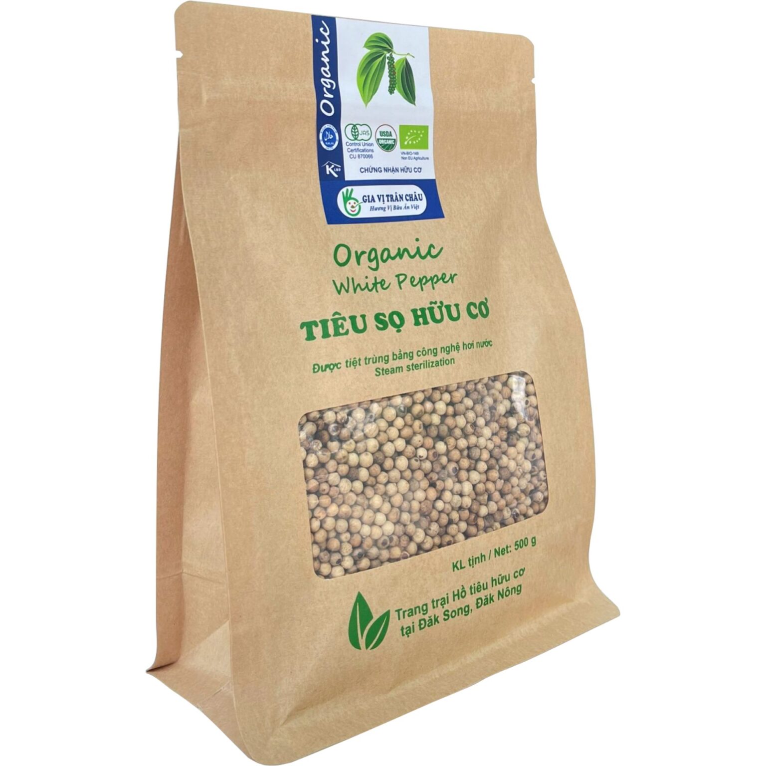 Tiêu sọ hữu cơ túi giấy 500g Trân Châu