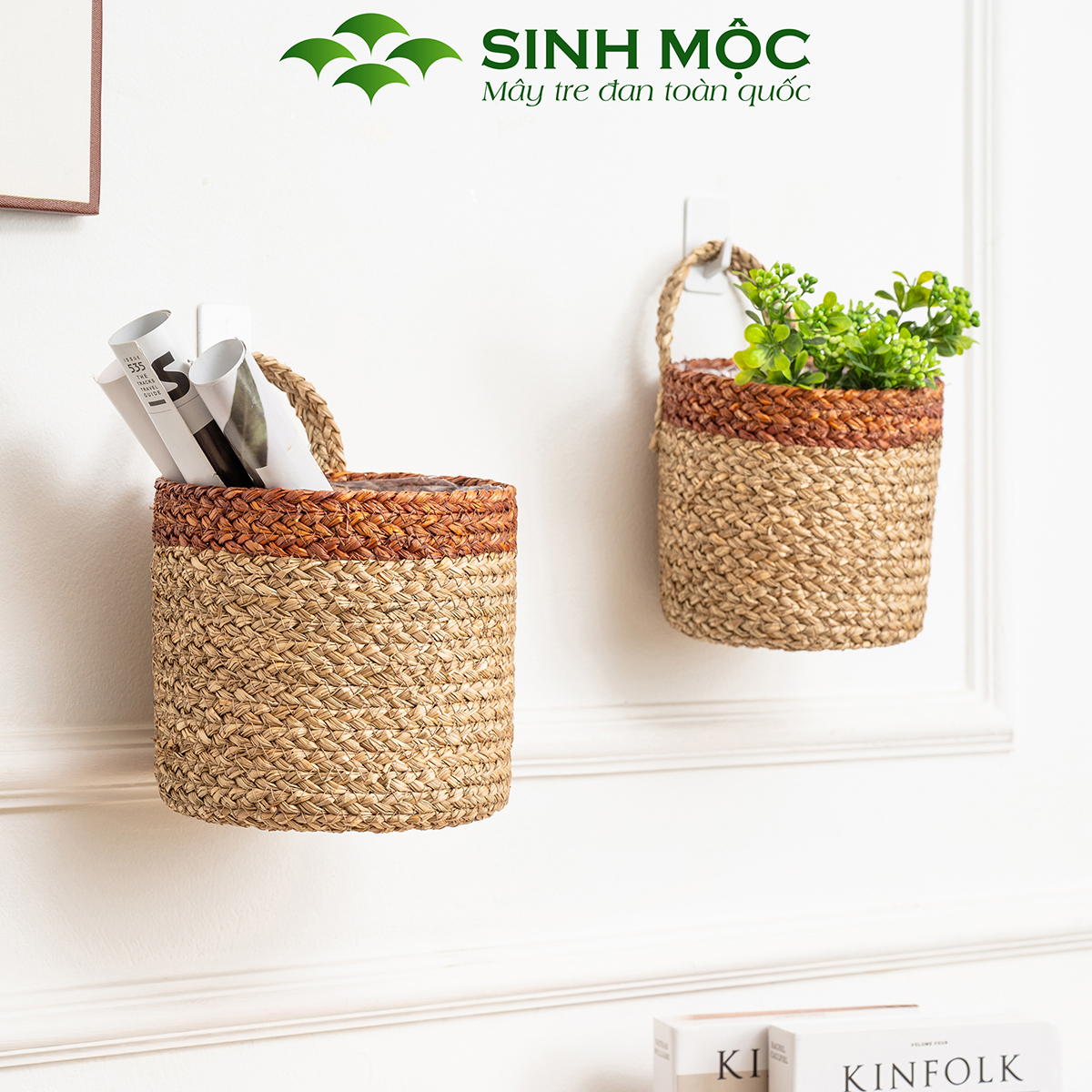 Giỏ cói trồng cây, giỏ đựng đồ, giỏ mây tre đan Sinh Mộc - M1004
