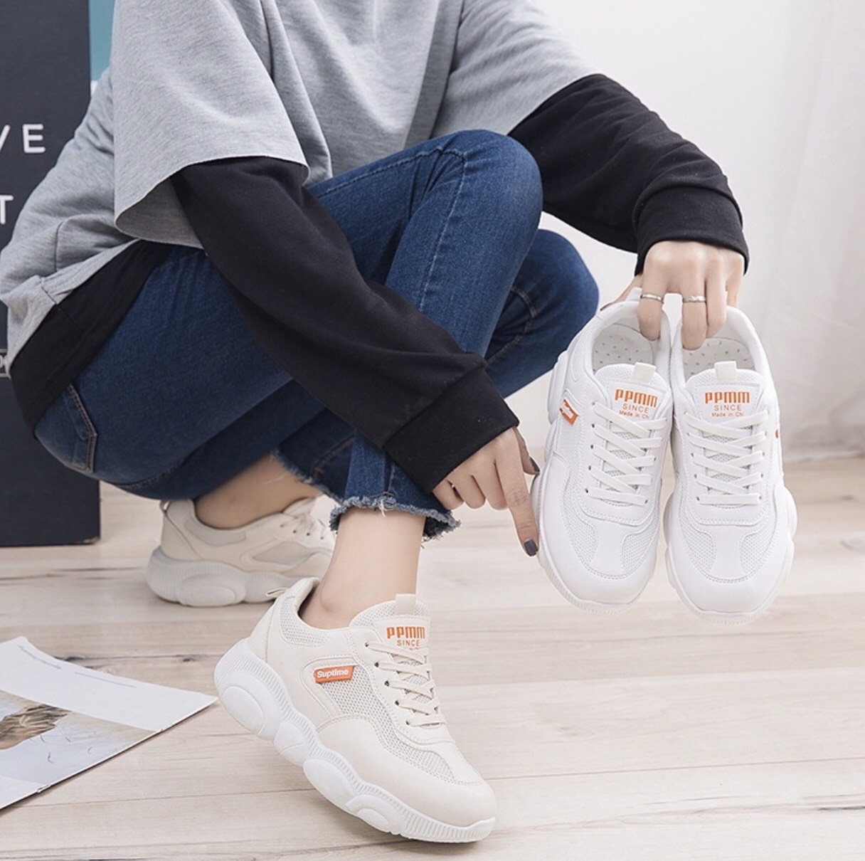 [Hoàn tiền 15%]XẢ HÀNG_TT2-Giày thể thao nữ đế gấu độn đế 4cm