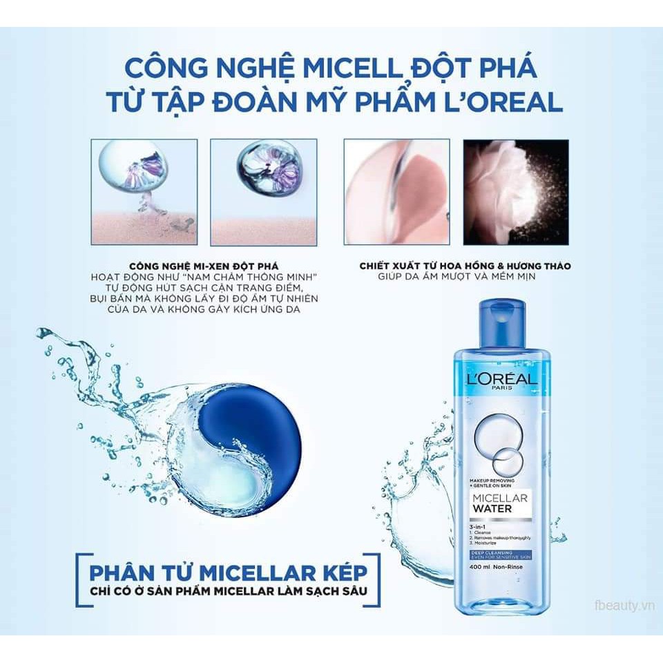 Nước tẩy trang L'Oreal Paris 3-in-1 Micellar Water 400ml