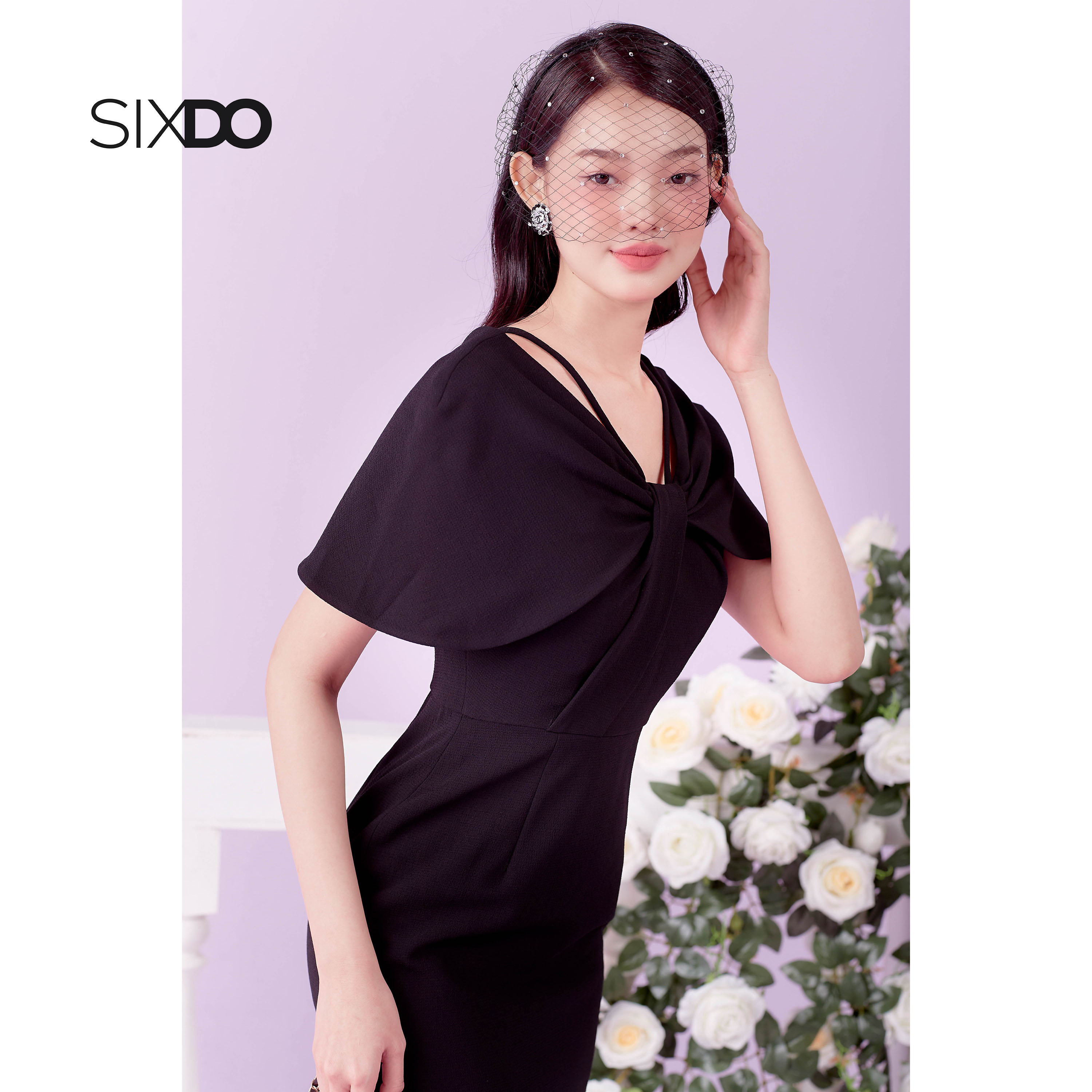 Đầm đen dáng bút chì thanh lịch SIXDO (Black Cape Midi Woven Dress)