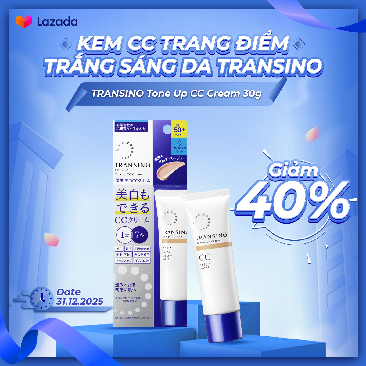 Kem CC Trang Điểm Trắng Sáng Da TRANSINO 30g