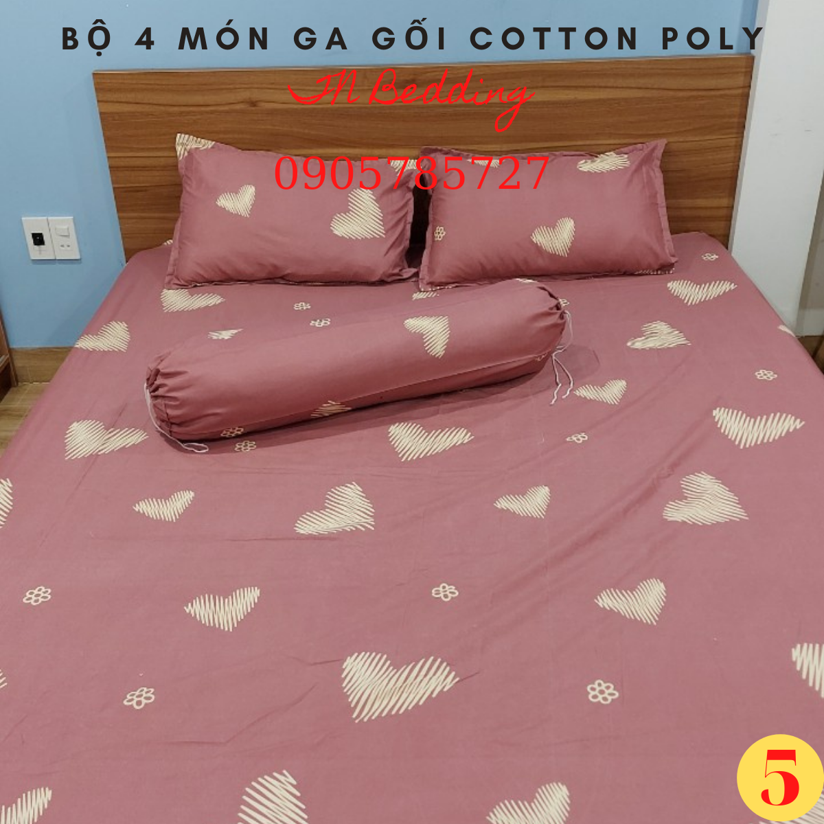 [Siêu rẻ] Bộ  Ga Gối Coton Poly 4 món( ga, 2 vỏ gối nằm, 1 vỏ gối ôm)
