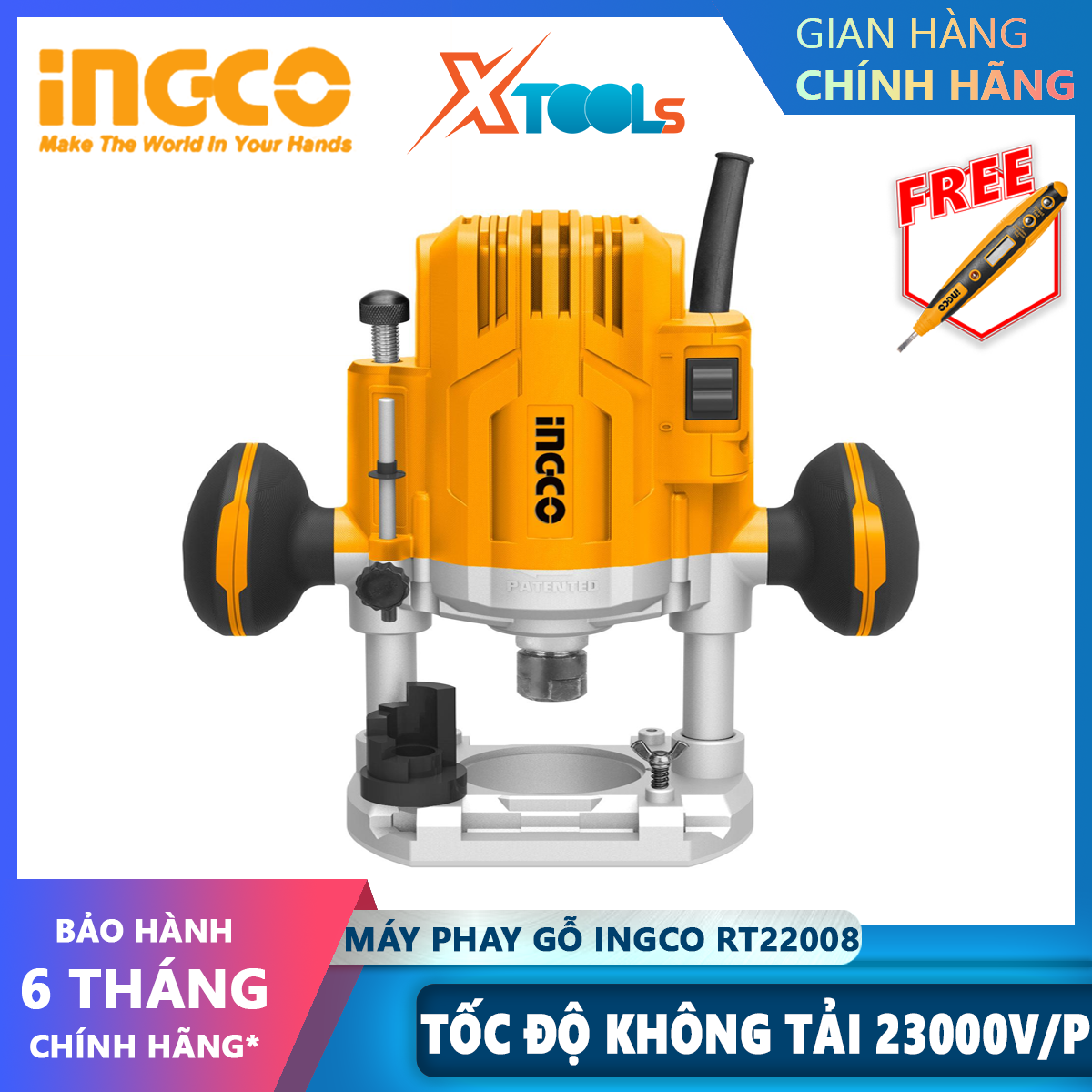 Wood milling machine ingco RT22008 | machine wood 2200W, no-load speed 9000-23000rpm, 0-60mm cutter mortise, groove cutting, hole