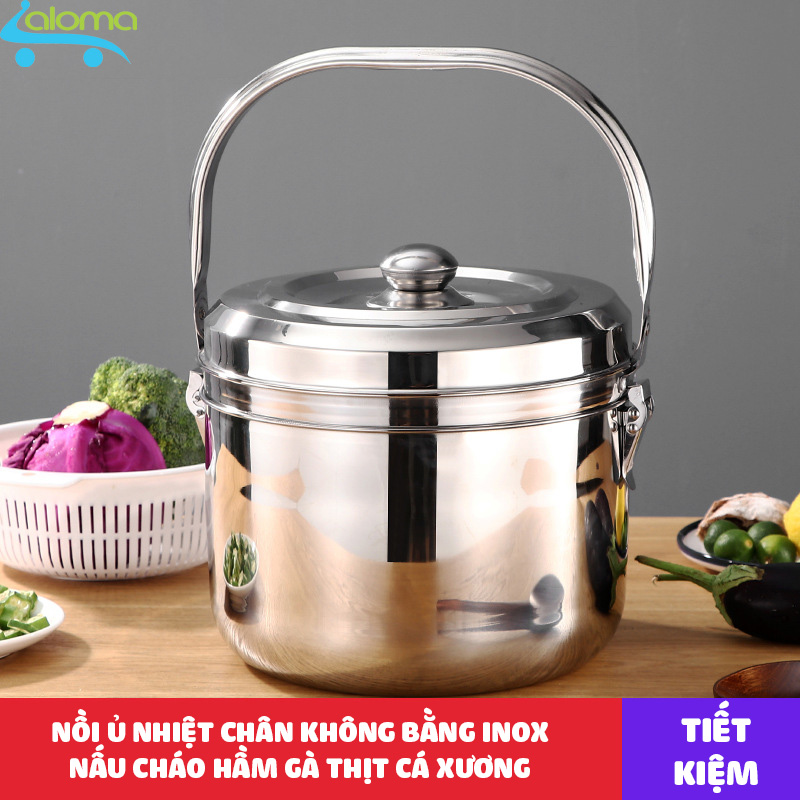 Nồi ủ nhiệt chân không đế gang 9 lít Thermal Cooker kèm khay hấp inox - Nồi ủ giữ nhiệt công nghệ Nhật Bản bằng inox 304 hầm xương hầm gà nấu cháo - Nồi ủ tiết kiệm nhiên liệu dùng được bếp từ bếp hồng ngoại bếp gas