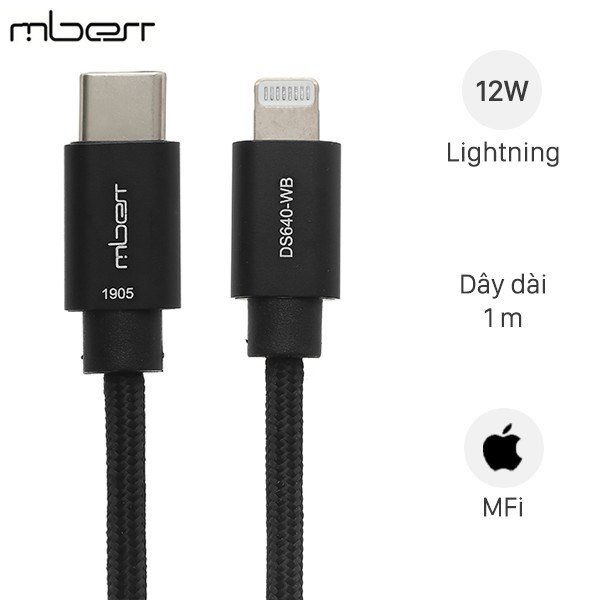 Cáp Type-C - Lightning MFI 1 m Mbest DS640-WB Đen ( Like New )