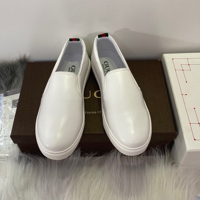 giày slipon trơn trắng bạch công tử đế cao su