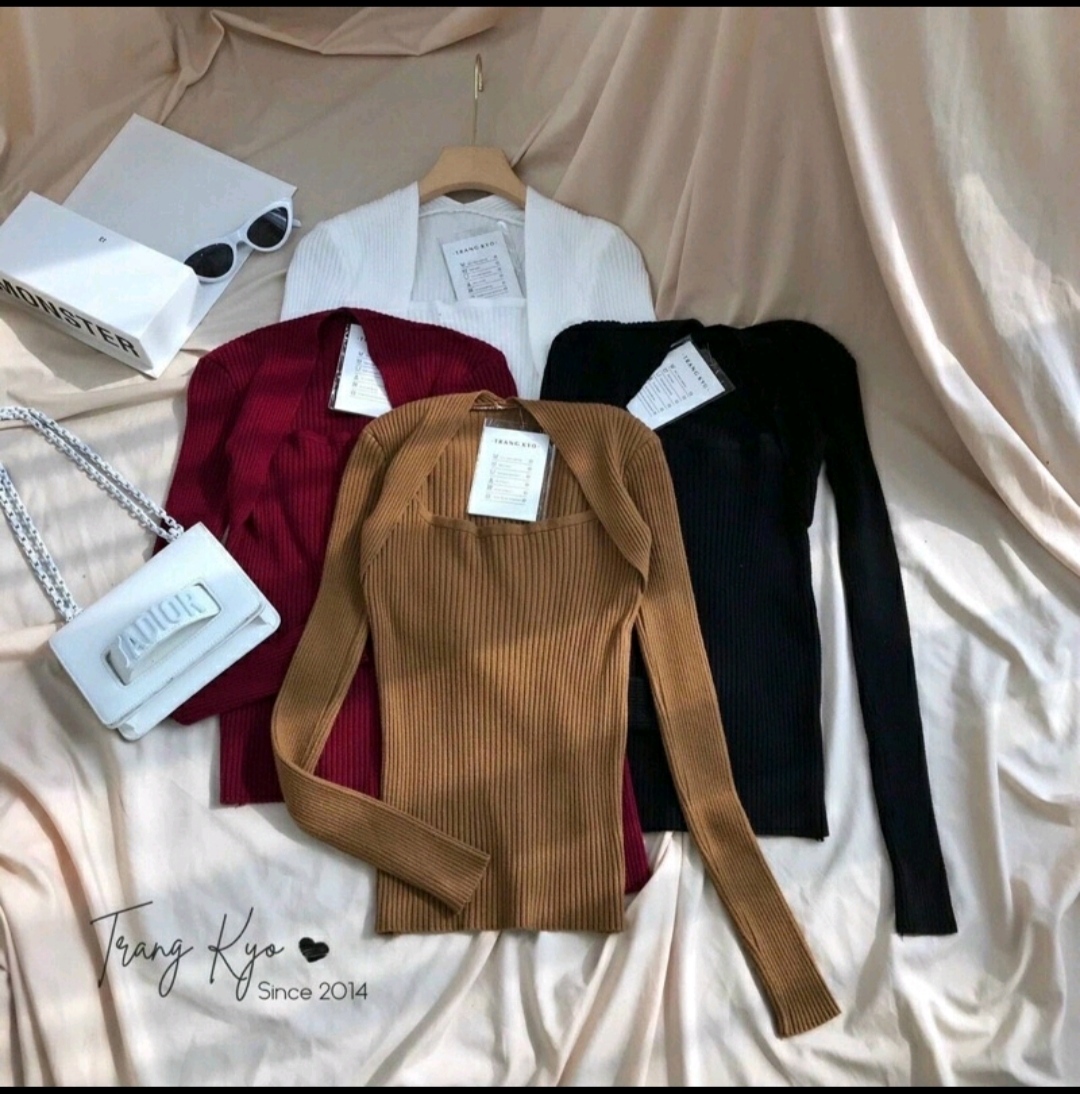 Áo thun gân mịn cổ u tay dài chanh sả