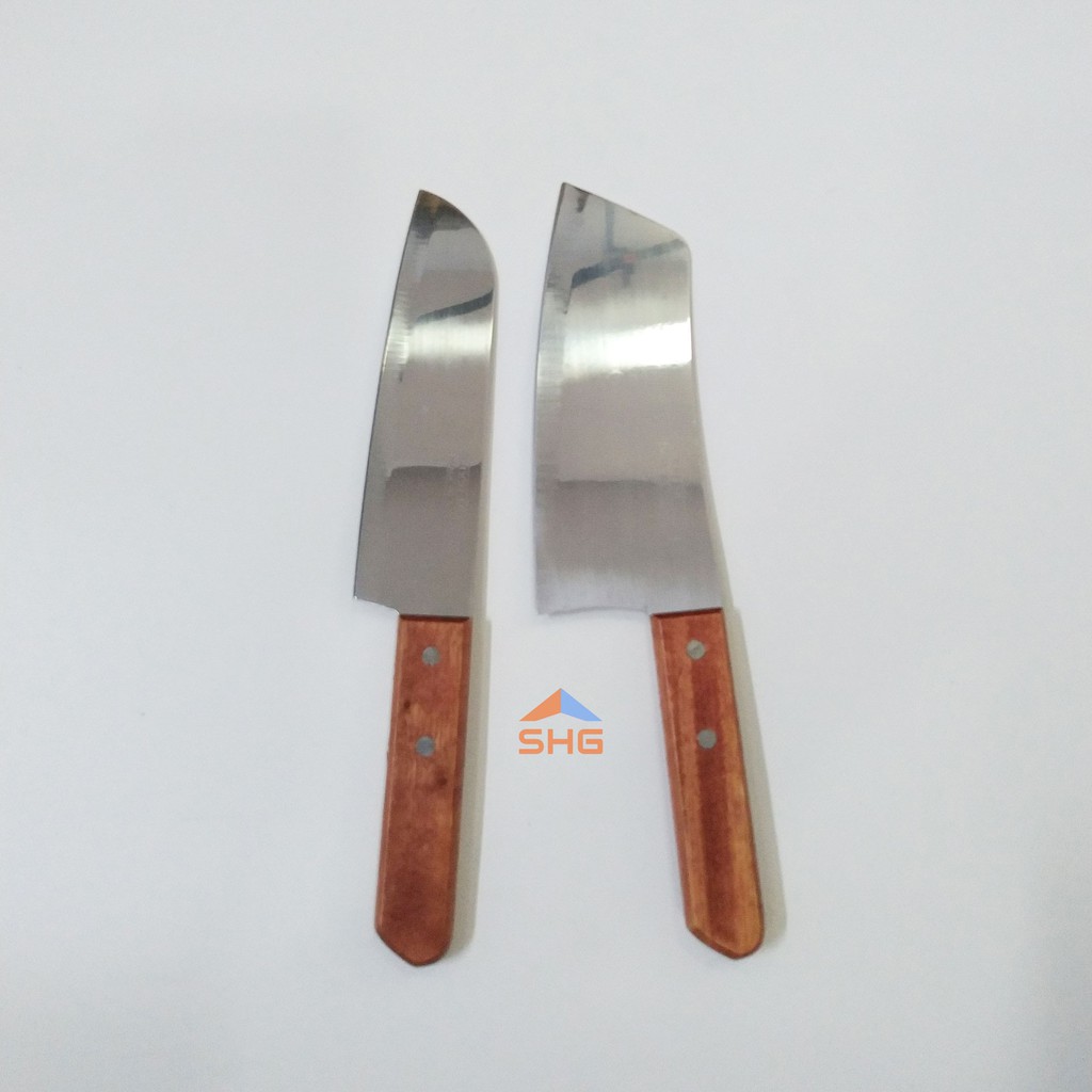 Bô 2 dao làm bếp kiwi cán gỗ thép không gỉ cao cấp - dao bén, dày đẹp