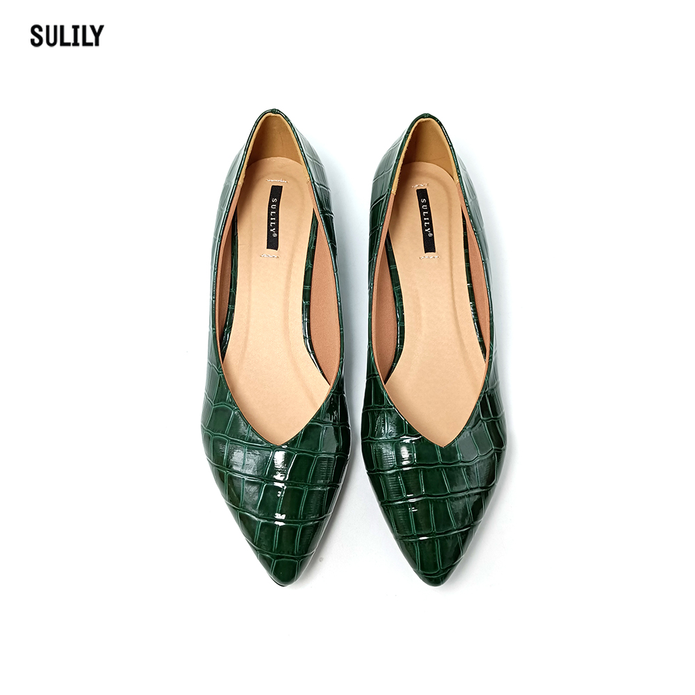 Giày Bít Công Sở Gót Vuông 2cm Sulily màu rêu