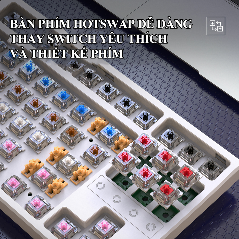 Bàn phím cơ không dây K87 kết nối 3 chế độ với thiết kế TKL 87 phím có đèn led RGB 22 chế độ cực đẹp và có Hotswap