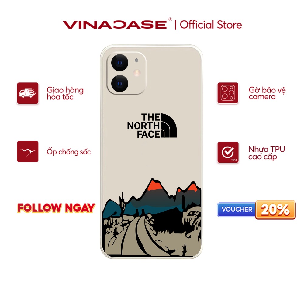Ốp lưng Vina Case Iphone 6S/6 Plus/7G/8G/X/Xs/11/12/....dẻo cạnh vuông bảo vệ camera hình The North Face