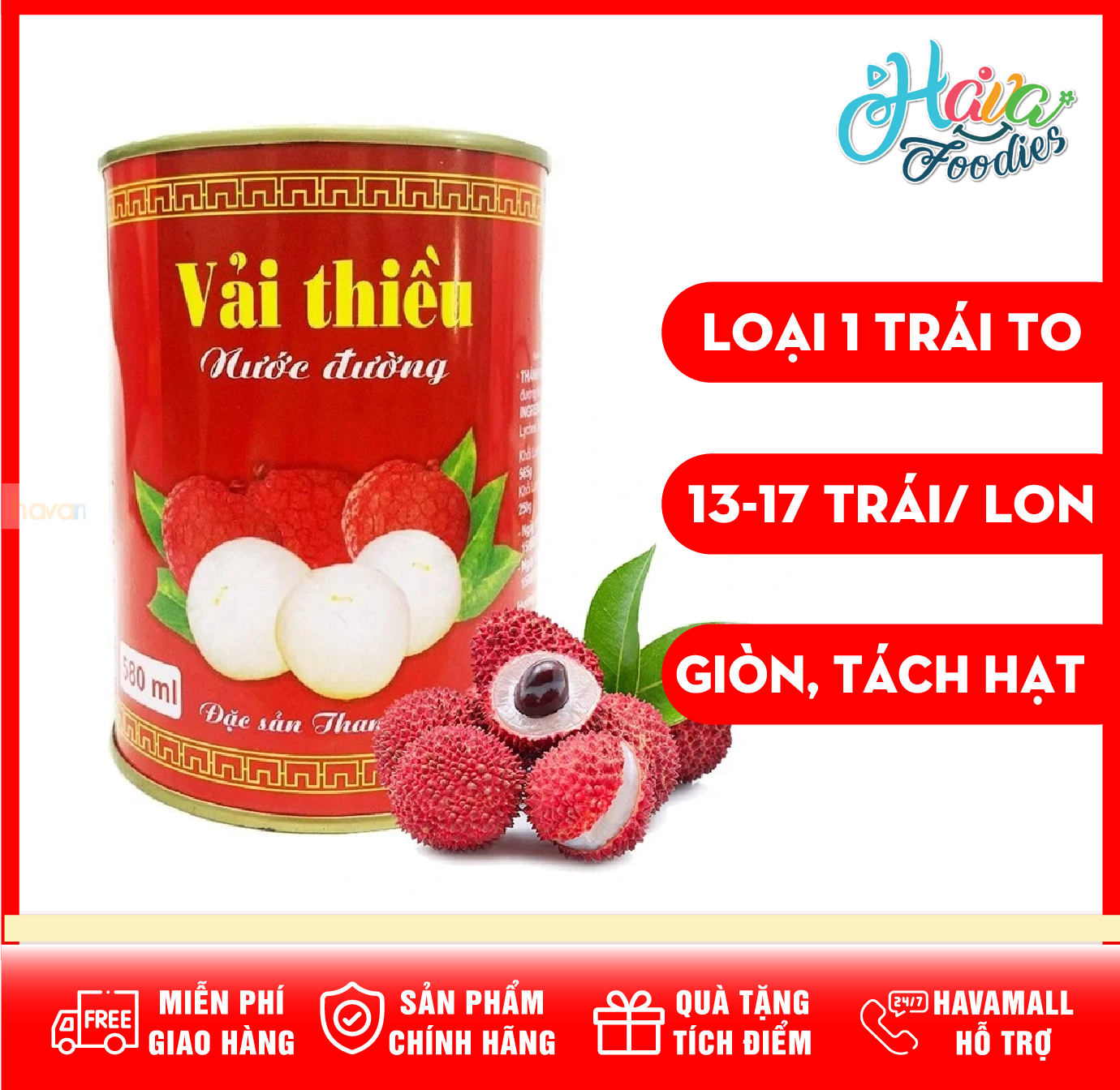 Vải ngâm nước đường thanh hà 560g – lychee in light syrup