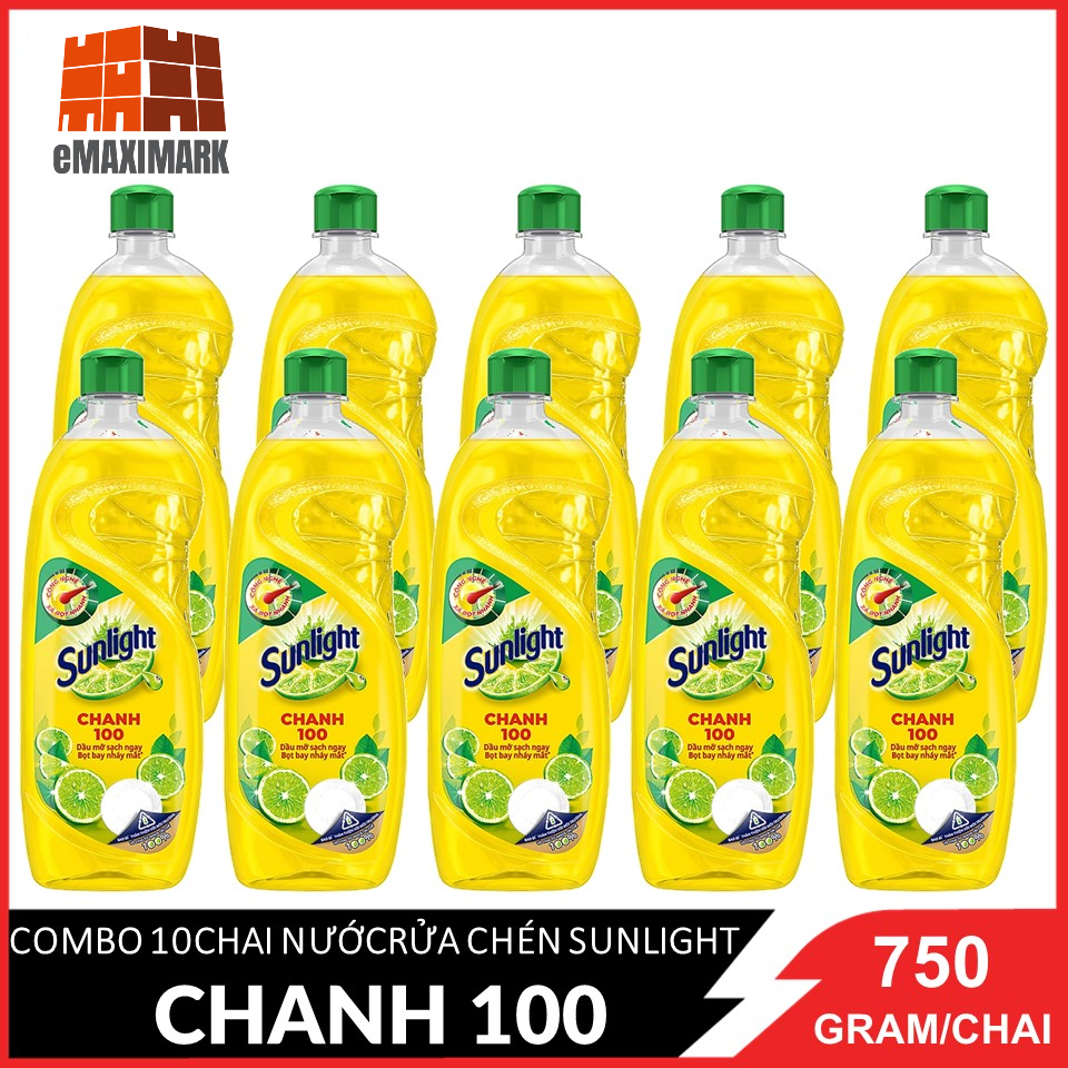 Combo 10 nước rửa chén sunlight chanh 100 chai 750g