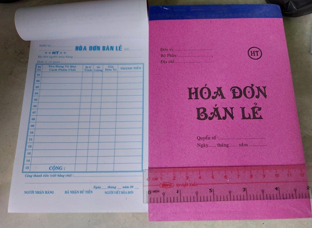 1 Cuốn Hoá đơn bán lẻ 1 liên và 2 liên,  Oder