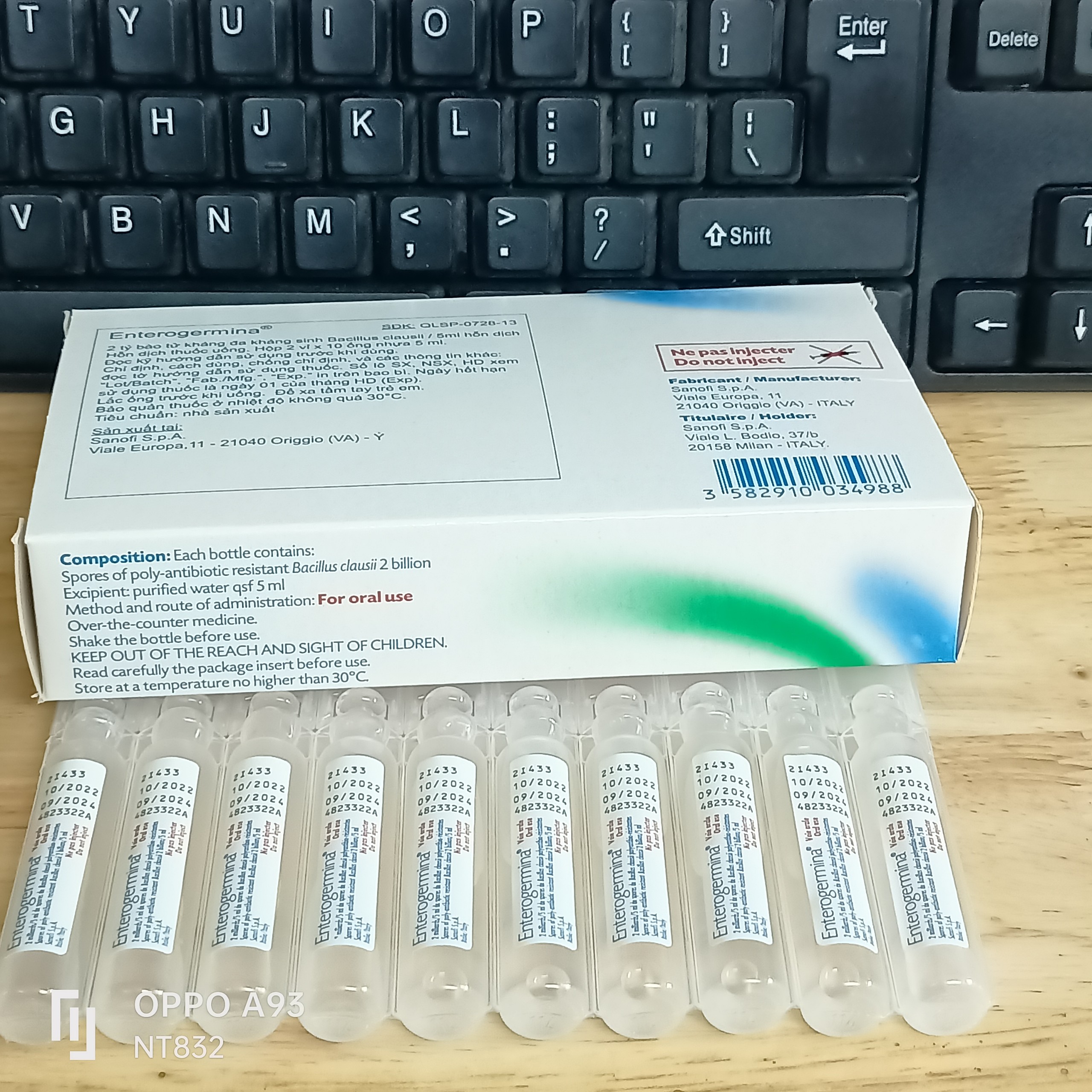men vi sinh Enterogermina 2 tỷ/5ml (20 ống x 5ml)