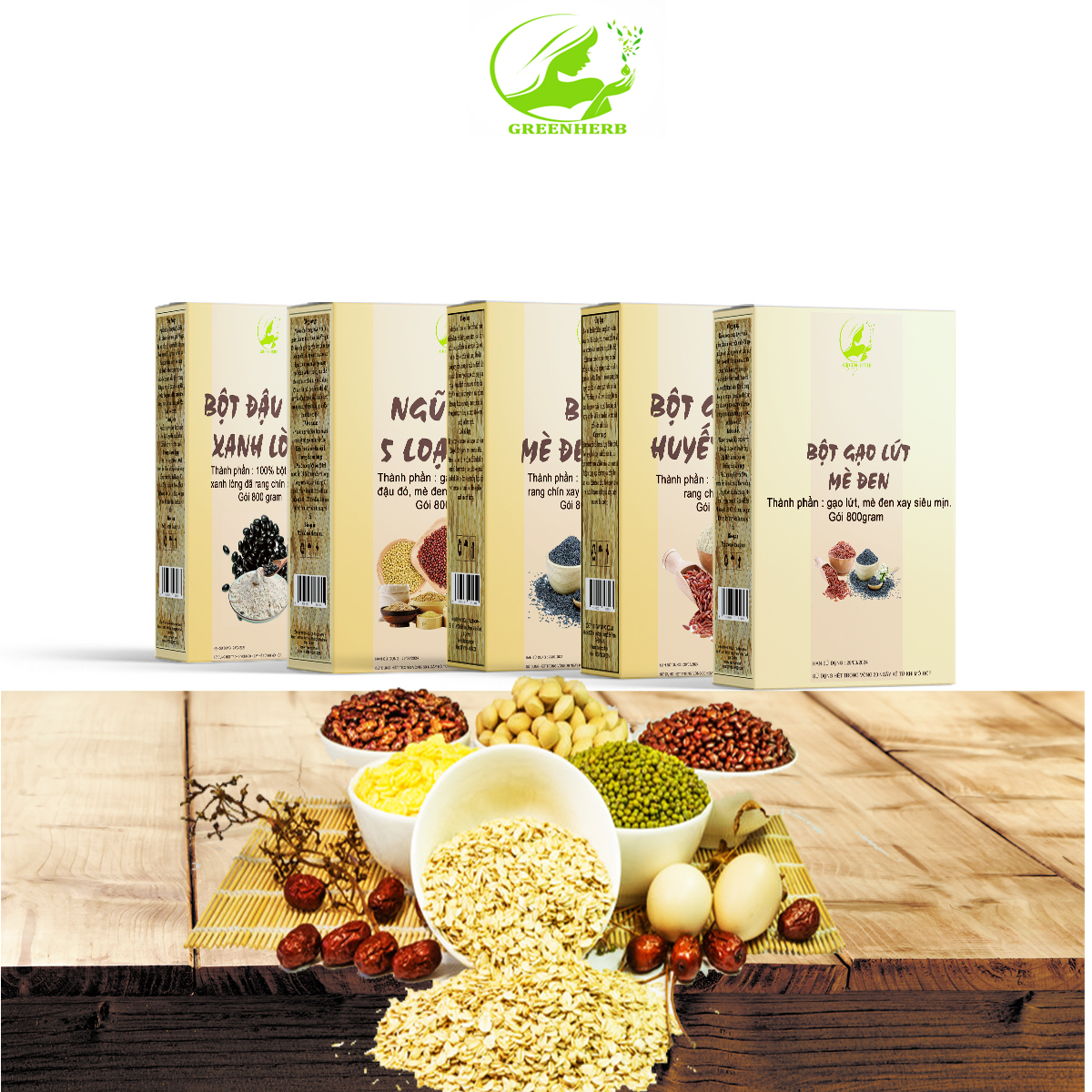 Bột đậu xanh hữu cơ hộp 800gram - Greenherb
