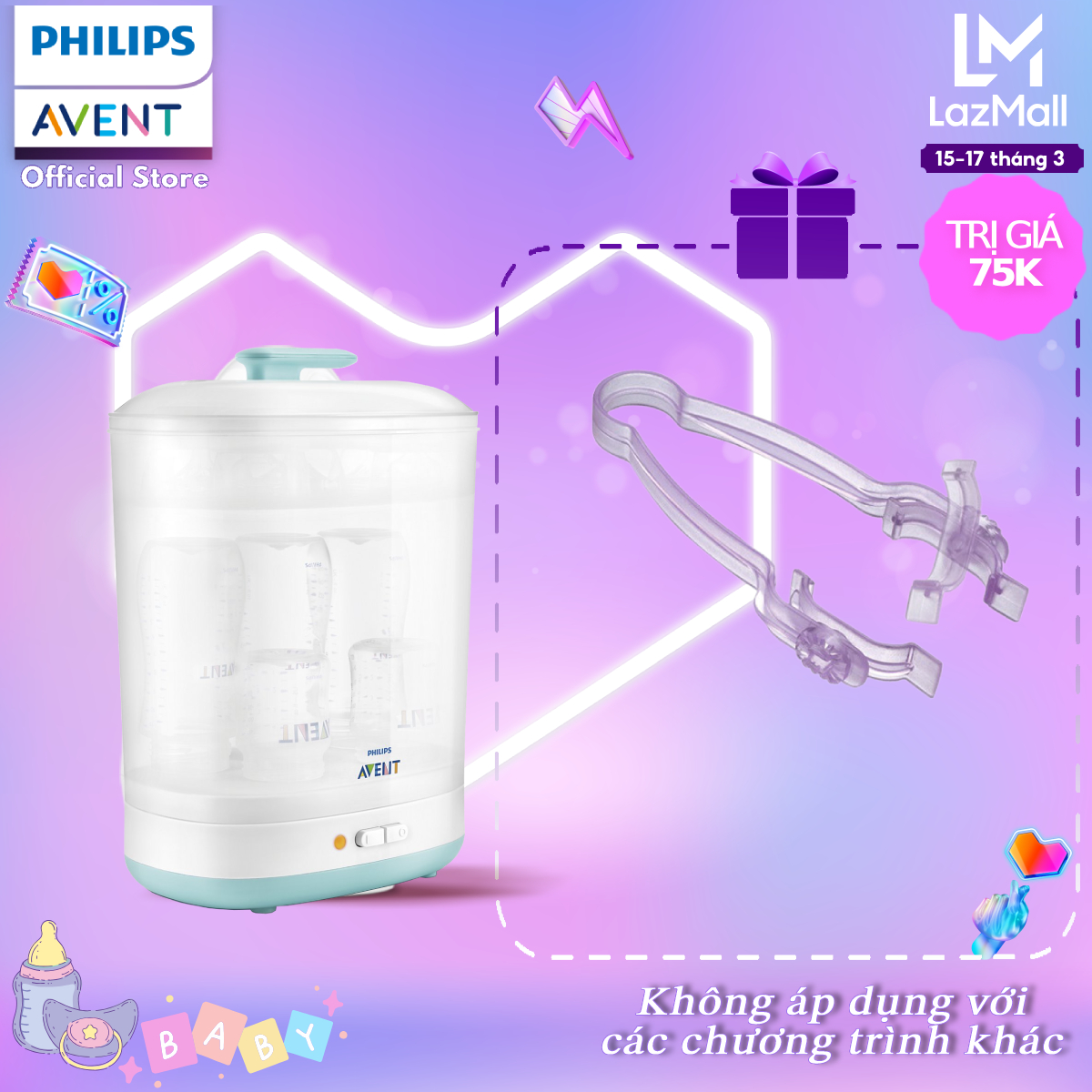 Philips Avent Máy tiệt trùng bình sữa 2 trong 1 SCF922/03 (Xấu vỏ)
