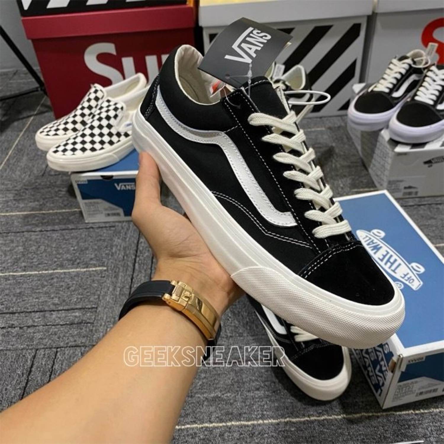 Giày 𝐕𝐀𝐍𝐒 viền trắng, giày thể thao 𝐕𝐀𝐍𝐒 Đen Old Skool nam nữ full box bill hot 2022