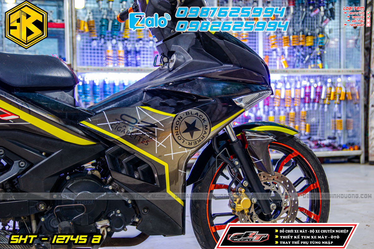 tem trùm exciter 150 vàng đen